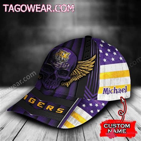 Lsu Tigers Skull Wings American Flag Personalized Cap Tagowear