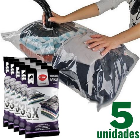 Kit Jogo 5 Saco A Vácuo 50x60cm Grande Organizador Edredom Cobertor