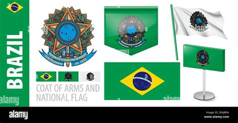 Vector Set Of The Coat Of Arms And National Flag Of Brazil Stock Vector