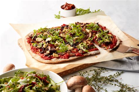 Mushroom And Sun Dried Tomato Pizza With Rocket Jennis