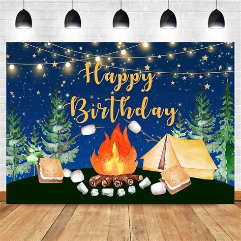 Sensfun Camping Birthday Backdrop Campfire Happy Camper