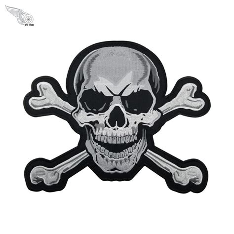 28cm Skull Bones Embroidery Iron On Patch For Vest Clothing Application