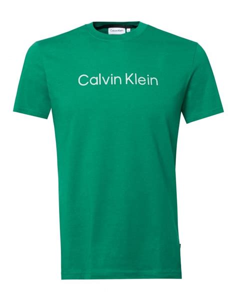 Calvin Klein Mens Organic Cotton Striped Logo T Shirt Green Tee