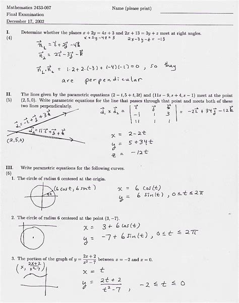 Math Calculus Iii Final Exam Solutions Page