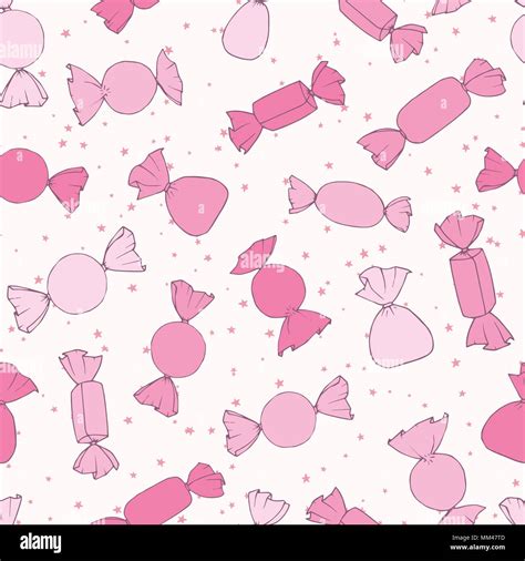 Hand Drawn Pink Vector Candies Seamless Pattern On The Starry