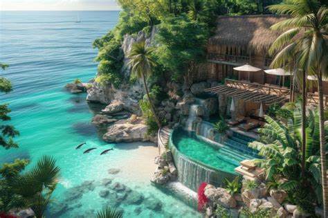 Premium Photo A Secluded Seaside Resort Hidden Within A Lush Tropical