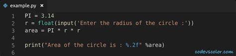 Find The Area Of A Circle In Python Python Tutorial Codevscolor