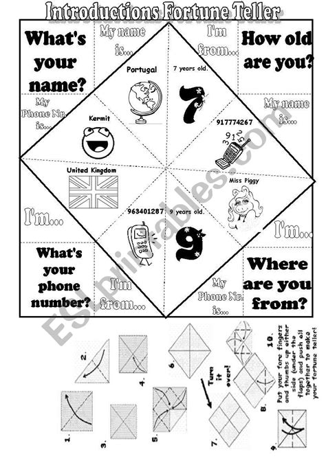 Introductions Fortune Teller Fully Editable Esl Worksheet By