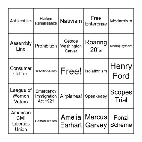 Unit 4 Vocab Bingo Card