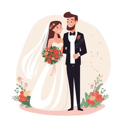 Casado Clipart Novia Y Novio Estilo De Dibujos Animados Boda Concepto