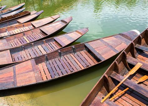 Wooden Boat Float In Lake Stock Photo Image Of Reflection