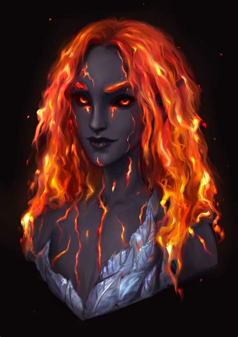 [Art] My fire genasi Pele, done by the amazing Lin Romanov : r/DnD