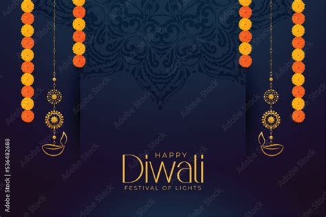 premium shubh diwali greeting card with lantern and flowers design ...