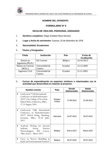 Pdf Formulario N Hoja De Vida Del Personal Dise O De Obras