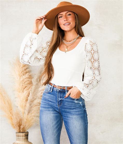 Willow And Root Crochet Balloon Sleeve Top Womens Shirts Blouses In