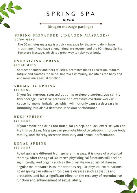 Menu Spring Spa