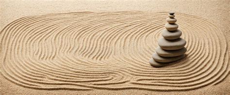 Stacked Stones on Raked Sand, Zen Garden Pattern, Balance and Harmony Stock Illustration