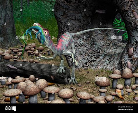 Compsognathus Dinosaurio Equipo Ilustraciones De Un Dinosaurio Compsognathus Longipes Comer Un