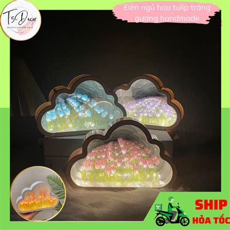 Đèn Tulip hình Đám Mây Gương Handmade Trang Trí Phòng Ngủ Phòng Khách