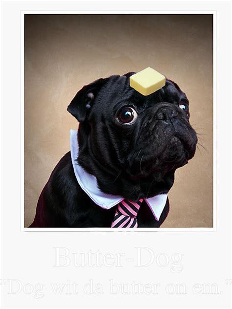 "Funny Pug, dog with da butter on em, Butter Dog Meme T-Shirt" Sticker ...