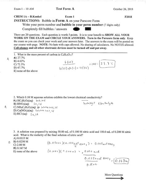 CHEM 1A Exam 1 Fall 2018 10 AM Form A Solutions CHEM1A Studocu