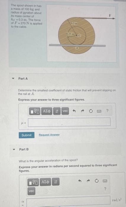 Solved The Spool Shown In Has A Mass Of 100 Kg And Radius Of