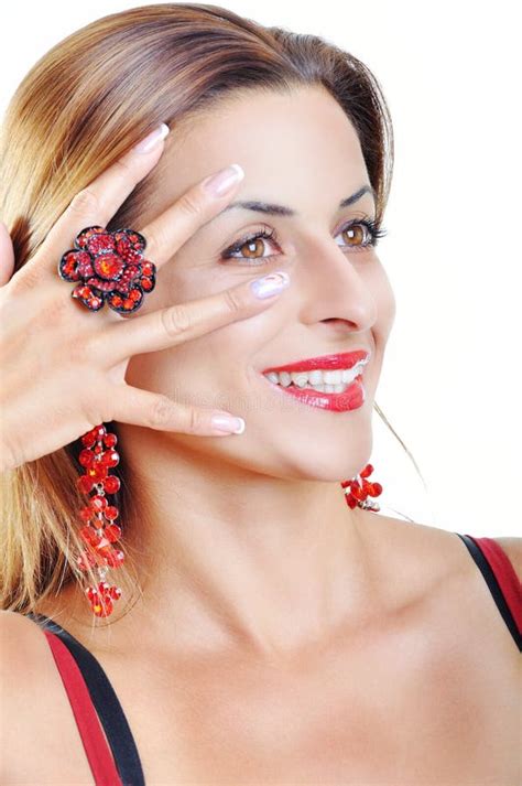 Beautiful Brunette Girl Wearing A Red Dress Fashion Model Girl Stock Image Image Of Female