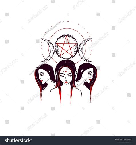 Triple Moon Goddess Illustration Tattoo Design Stock Vector (Royalty ...