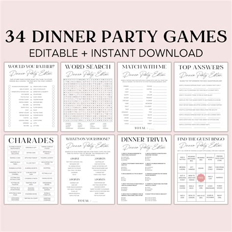 Dinner Party Games, Printable Dinner Party Games, Dinner Games, Dinner ...