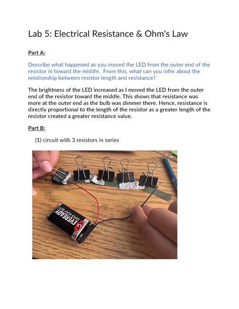 Lab 5 1070 LAB Lab 5 Electrical Resistance Ohm S Law Part A