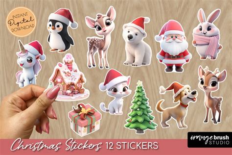 Cute Christmas Stickers Bundle Printable PNG Stickers