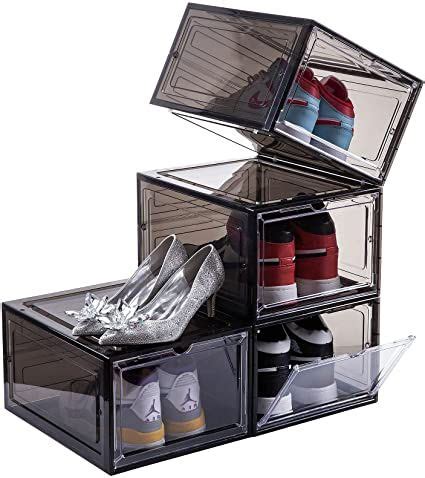 Attelite Clear Shoe Box Set Of Stackable Plastic Shoe Box With Clear