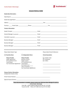 Fillable Online Dealer Profile Form Scotiabank Fax Email Print