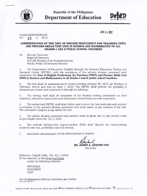 Deped Memorandum No12 S2012 Education Policy Cognition