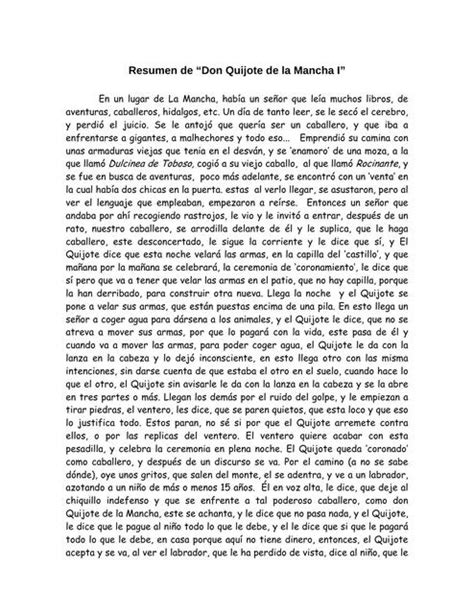 Resumen De Don Quijote De La Mancha Literatura Y Palabras Udocz