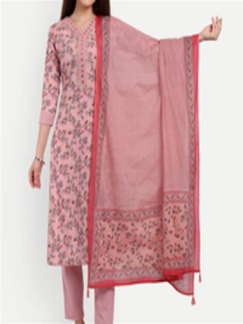 Buy KASHEEDA Floral Printed Thread Work Pure Cotton Kurta With Trousers