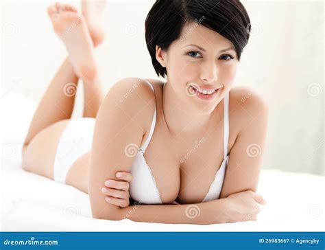 Woman In White Underwear Is Lying In The Bed Stock Image Image Of