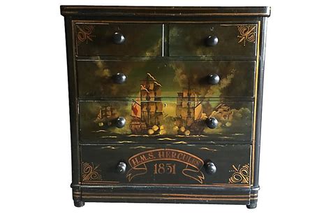 19th C Hand Painted English Dresser Nautical Furniture Antiques