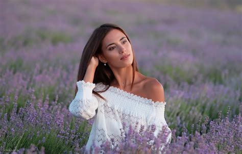 Wallpaper Girl Flowers Pose Mood Meadow Blouse Shoulder Lavender