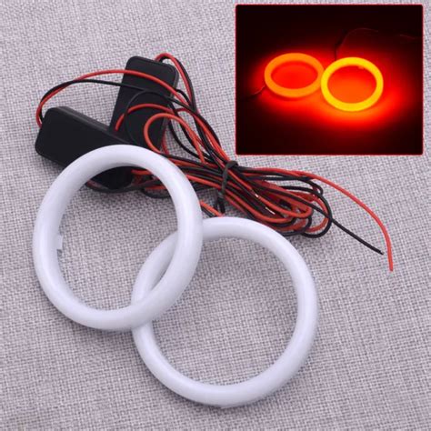 PAIR 70MM DRL COB LED Angel Eyes Halo Ring Fog Light Red Daytime