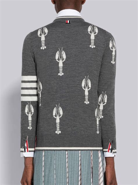 Lobster Merino Bar Relaxed V Neck Cardigan Thom Browne Official