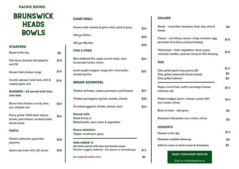 Restaurant Menu - Brunswick Heads Bowling Club