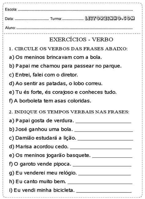 Exercicio De Verbo 3 Ano Artofit