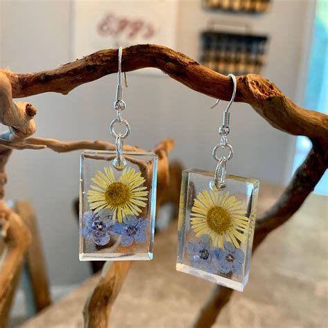 Pressed Flowers Earrings Resin Flower Jewelry Unique Gift For Grad