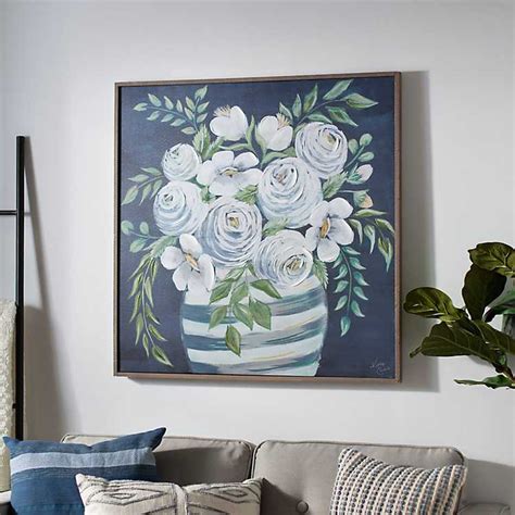 Blue Floral Vase Framed Canvas Art Print Kirklands Framed Canvas