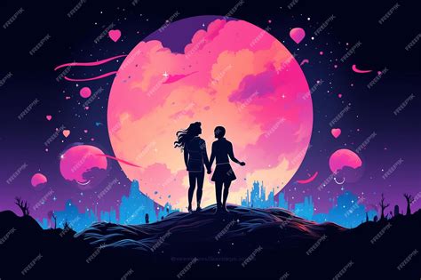 Premium Vector | Love Couple on the Moon Illustration