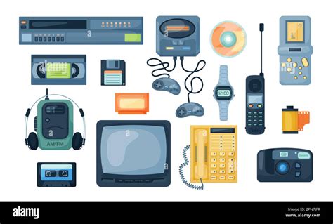 Different vintage electronics flat vector illustrations set Stock Vector Image & Art - Alamy