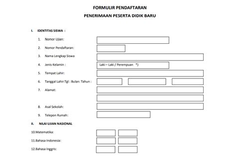 Contoh Formulir Pendaftaran Penerimaan Peserta Didik Baru Antapedia