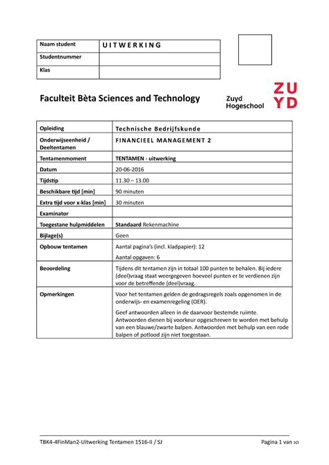 Tentamen Juni Vragen En Antwoorden Naam Student U I T W E R