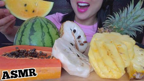 Asmr Giant Fruit Platter Yellow Watermelon Crunchy Eating Sounds Light Whispers Sas Asmr